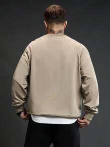 Gym Rark 男友风格男士纯色圆领休闲百搭长袖运动衫，运动服运动衫 - 卡其色 - 查看 2