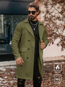 Manfinity Homme Áo khoác len dài tay màu trơn hai hàng khuy, quần áo nam mùa thu, áo khoác nam màu trắng mùa đông - xanh quân đội - Xem 4