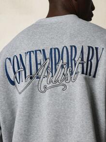 SUMWON Contemporary Artist Collection Oversized Sweatshirt Premium Long Sleeve Winter Fall Streetwear Athletic Casual Urban Fashion - Grey - View 4