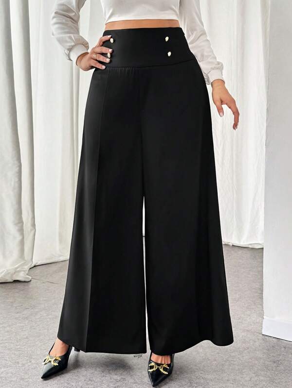 Firerie Plus Size Women's Summer Classy Outfits Fall Clothes Simple Fashion Commuting Business Elegant Super High Waist Wide Leg Trousers Pants Women Dress Pants Black Pants