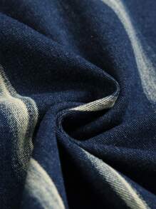 Manfinity Homme Men Allover Print Patch Pockets Button Front Ripped Casual Long Sleeve Denim Shirt, Fall - Blue - View 5