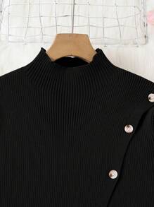 2 件套 Tween Girl 秋冬保暖套装，时尚休闲高领套头衫，开衩下摆，阔腿裤针织套装，适合居家、外出和旅行 - 黑色 - 查看 3