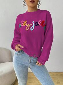 Chiquease Women's Casual Sweater, Minimalist Fashion For Everyday Wear Knit Pullover Fall Winter Sweater - Red Violet - View 3