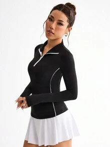 Easithlete Camiseta manga larga básica de yoga para mujer - Negro - Ver 6