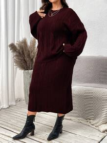 Calvaya Plus Size Solid Color Long Sleeve Loose Fit Pullover Sweater & Skirt Set