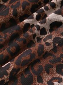 DAZY 100% Chiffon Leopard Print Ruffle Patchwork Women Short Sleeve Dress Summer Sundress Vacation Outfits Women - Brown - View 3