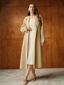 MOTF PREMIUM WOOL LAPEL COLLAR BELTED OVERCOAT - Yellow - View 5