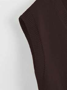 Franclia Pull sans manches ample décontracté à col en V unicolore pour femmes, printemps/automne - Taupe - Voir 5