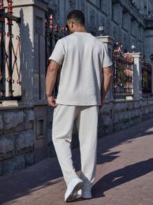 Manfinity Homme 大码男士简约休闲日常纯色 T 恤套装 - 卡其色 - 查看 2