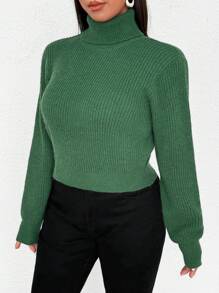 Calvaya Plus Size Women's Turtleneck Ribbed Knit Sweater, Autumn/Winter Knit Pullover Fall - Green - View 4