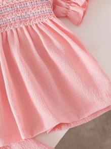 SHEIN 2er Set Baby Mädchen Rosa Puppen Bluse mit Rüschenkragen und Puffärmeln + Hose mit elastischem Bund und ausgestelltem Bein, bequem, niedlich und süß für Herbst und Winter, geeignet für Zuhause und Outdoor