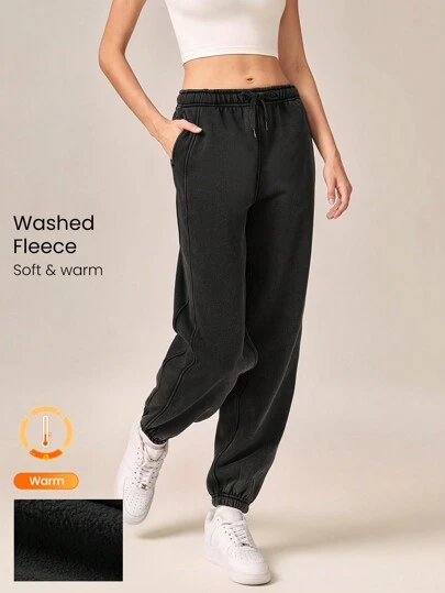 GLOWMODE 28 英寸羊毛柔软保暖可调节抽绳腰部慢跑裤带侧袋日常休闲秋冬