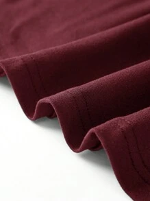 SHEIN BASICS 女士休闲纯色针织修身常规立领长袖 T 恤 - 酒紅色 - 查看 5