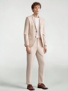 Manfinity VCAY Men Casual Woven Work Wear Matching Simple Suit Jacket And Suit Pants Set - Apricot - View 4