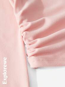 SHEIN Teen Girls' Round Neck Long Sleeve Letter Print Casual T-Shirt - Pink - View 4