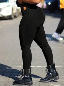 Jeans negros ajustados básicos y casuales para mujer, primavera - Negro - Ver 6