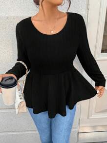 SHEIN Clasi Plus Size Crew Neck Casual Versatile Long Sleeve T-Shirt With Bow Back Decoration For Spring