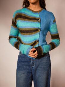 Forever 21 Autumn/Winter Multi-Color Striped Asymmetrical Open-Front Sweater