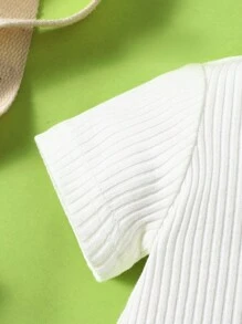 SHEIN 2 件套新生儿夏季服装，时尚可爱怪物刺绣吊带裤及配套套装 - 綠色 - 查看 5