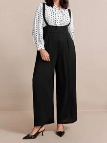 SHEIN Clasi 大码女式黑色连体裤，带口袋，百搭工作服，适合日常穿着，秋季