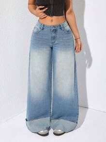 SHEIN EZwear 女式图案刺绣口袋宽松休闲牛仔裤