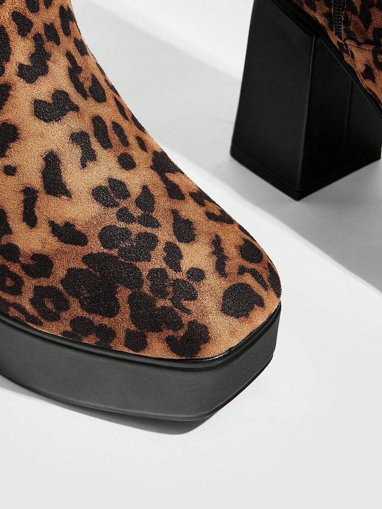 CUCCOO GRLICON Women's Leopard Print Over-The-Knee Boots, Y2K, Punk, Biker, Cool Girl Style, Suitable For Halloween, Christmas, Party