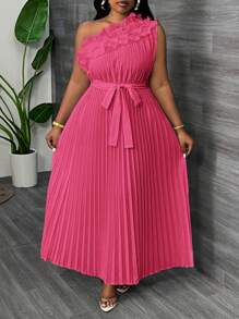 Slaydiva Plus Size Elegancka Luksusowa Asymetryczna Sukienka Z Marszczonymi Ramionami I Talią Plisowana Morelowa Letnia