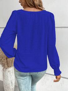 EMERY ROSE Simple Solid Color Crew Neck Casual Everyday Shirt Fall Cloth For Women - Blue - View 2