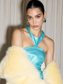 AiiRZ High Shine Halter Neck Fitted Mini Dress - Blue - View 6