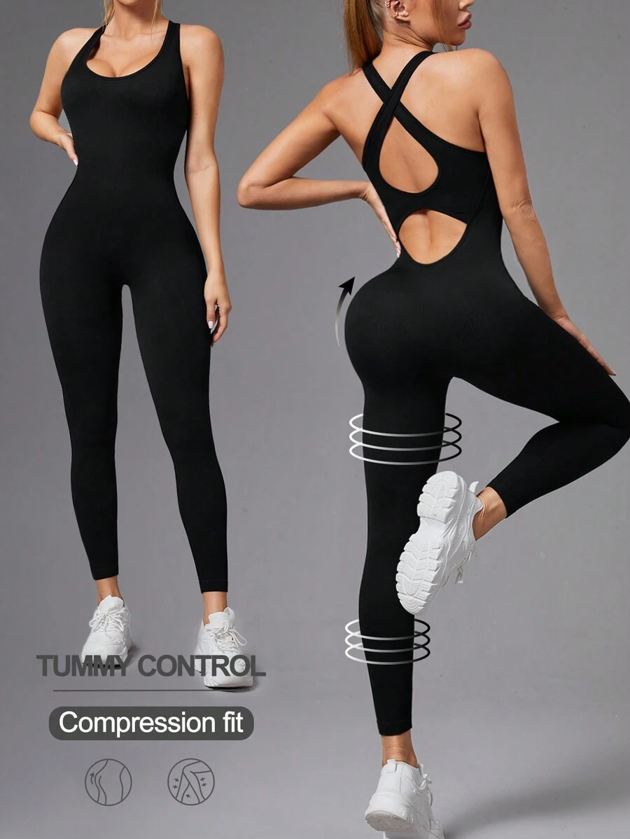 SHEIN Sport Studio Women's Backless Hollow Out Sports Jumpsuit