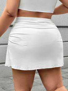 SHEIN EZwear 大尺碼白色弹力高腰高腰针织裙 - 白色 - 查看 2