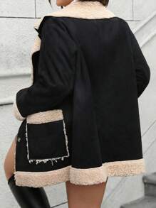SHEIN LUNE Plus Size Women's Faux Deer Fur Collar Button Front Pocket Winter Coat