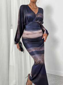 Chiquease 女式 V 领长袖简约休闲长款紧身连衣裙长款女装 - 彩色 - 查看 4