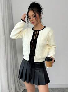 Selianne Bow Knitted Cardigan, Casual And Fashionable For Daily Wear - Beige - View 3