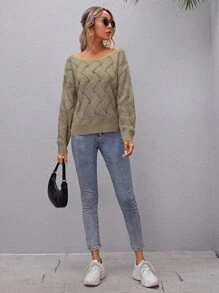 SHEIN LUNE Plain Crewneck Pullover Sweater, Simple Casual Style Suitable For Daily Wear