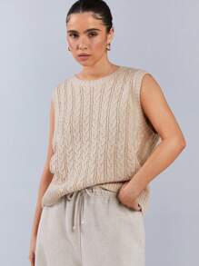 Athîral Twist Knot Sleeveless Solid Color Knit Tank Top For Women - Brown - View 5