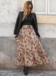 INAWLY Vestido con manga abullonada y estampado floral para mujer, para primavera y otoño