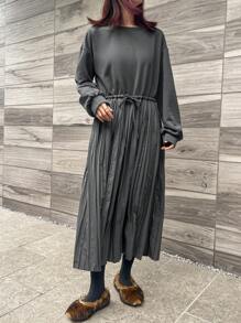 FRIFUL Women's Patchwork Ruffle Hem Mid-Length Dress Maxi Dress - Grey - View 2