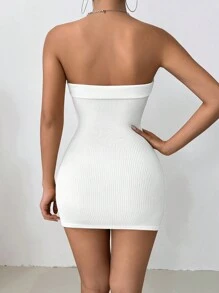 INAWLY Bodycon Sexy Halter Mini Dress For Women - White - View 2