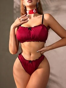 Women's Minimalist Fashion Casual Everyday Lingerie Set - Burgundy - View 5