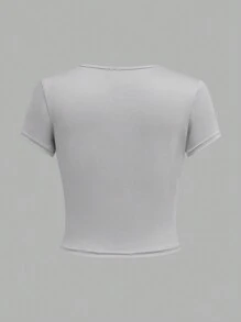 Sparklyn 4pcs Tween Girl Casual Crew Neck Cropped T-Shirt Set, Basic Waist-Cinched - Multicolor - View 13