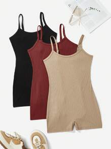 SHEIN EZwear 3pcs Women's Solid Color Skinny Strap Rompers