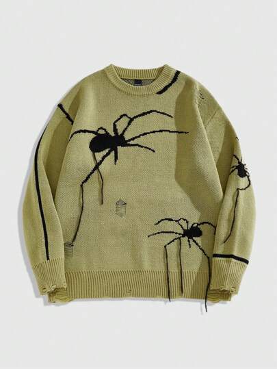 Street Life Jersey de cuello redondo casual para hombres con estampado de araña, para uso diario