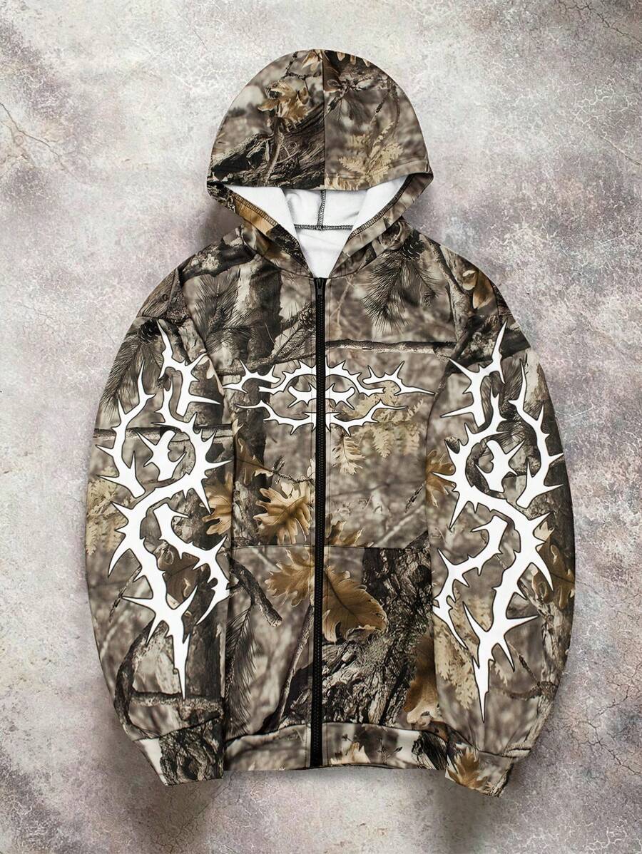 Men's Camo Branches Pattern Hoodie Sweatshirt - Multicolor - View 1