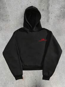 Manfinity VCAY 标准版型男士黑色超大连帽衫（M109），适合秋冬 - 黑色 - 查看 2