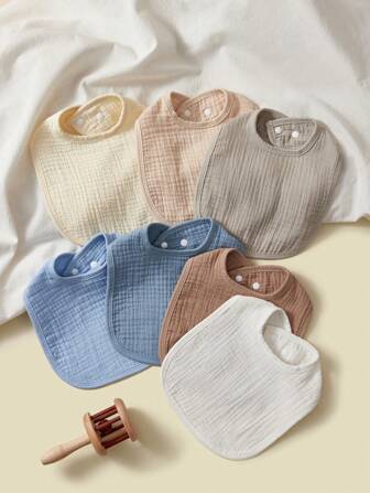 7 piezas de baberos para niños pequeños, 100% algodón suave de gasa, baberos para babear, color azul