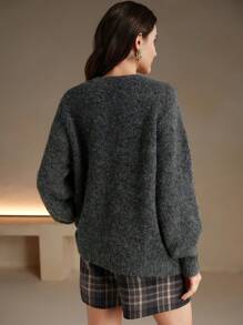 Anewsta 高级亮片刺绣棕榈树套头毛衣针织衫秋冬款 - 深灰色 - 查看 3