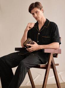 EverLounge Men's Pajama Set Featuring Short Sleeve Top And Long Pants - Multicolor - View 5