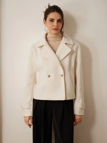 Aveloria Modichic Casual Solid Color Double-Breasted Cropped Jacket, Autumn/Winter  Fall Cloth For Women - Apricot - View 6