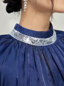 Graceveil Baju Kurung Ancient Style Solid Color Stand Collar Tie Loose Simple Fashionable Casual Daily Wear Modest